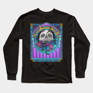 Vampire God Skull -  Roses on Stained Glass - Gothic Long Sleeve T-Shirt